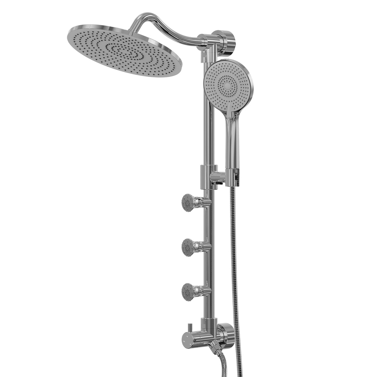 Exposed Rain Shower System with Handheld and Side Sprays