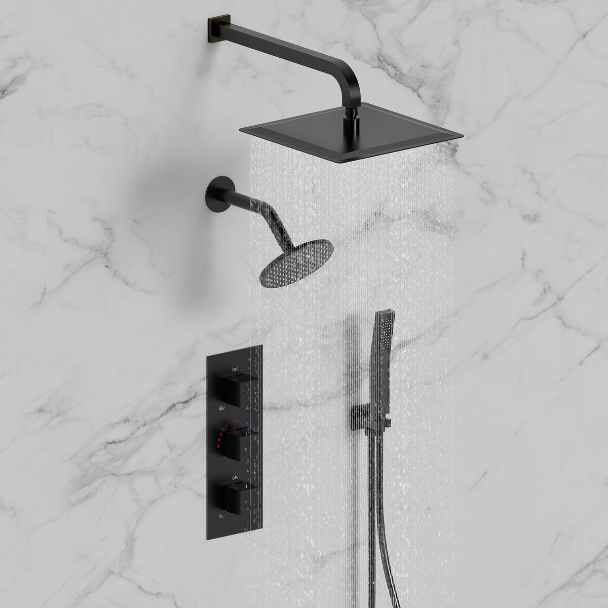 Wall-Mounted Thermostatic Dual Rainfall Shower System with Handheld Spray
