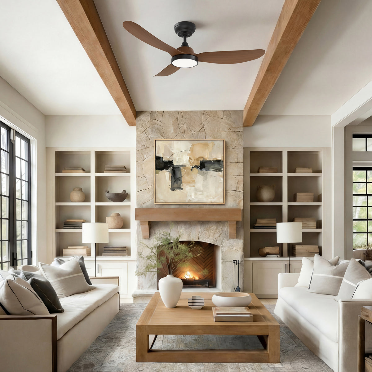 42-Inch Downrod Mount 3-Blade Ceiling Fan with Light and Remote Control