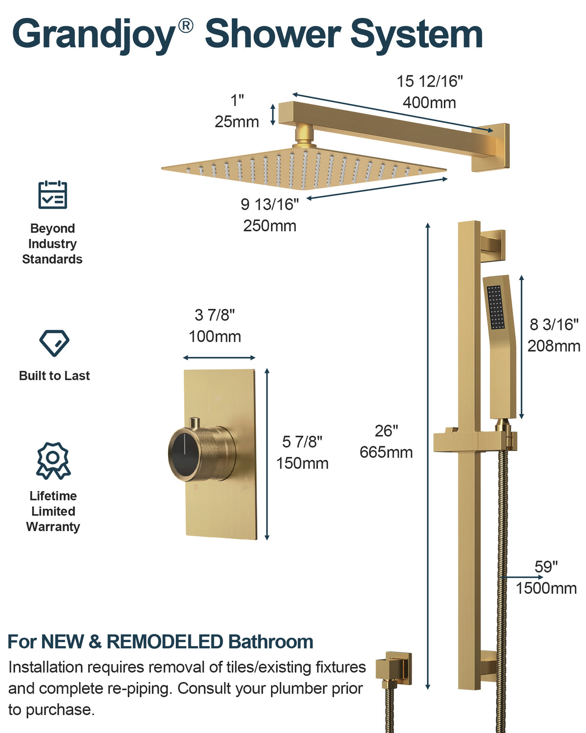 Wall-Mounted Dual-Spray Shower System with Adjustable Handheld Spray