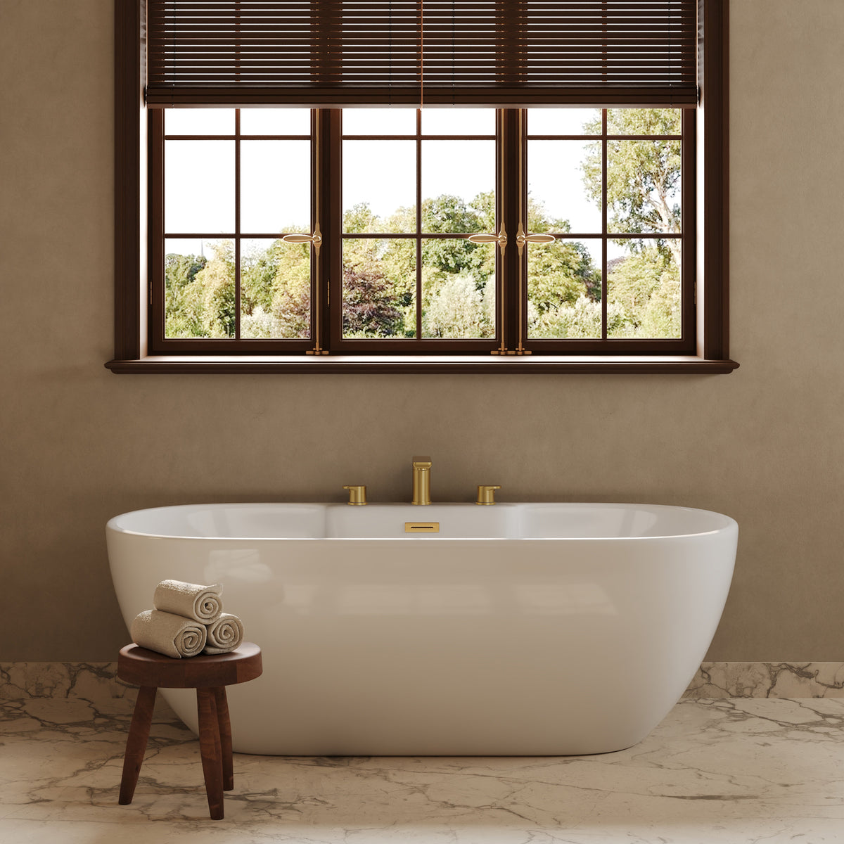 Low-Arc Deck-Mounted Roman Bathtub Faucet with Dual Handles