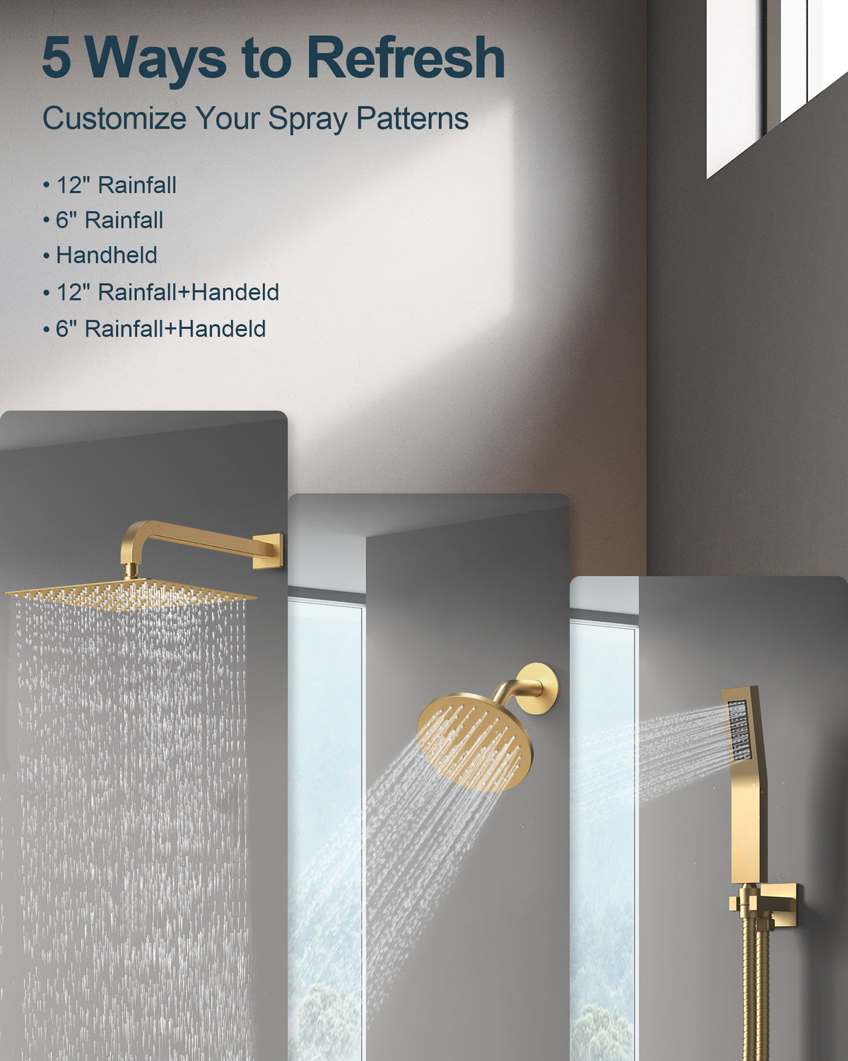 Wall-Mounted Thermostatic Dual Rainfall Shower System with Handheld Spray