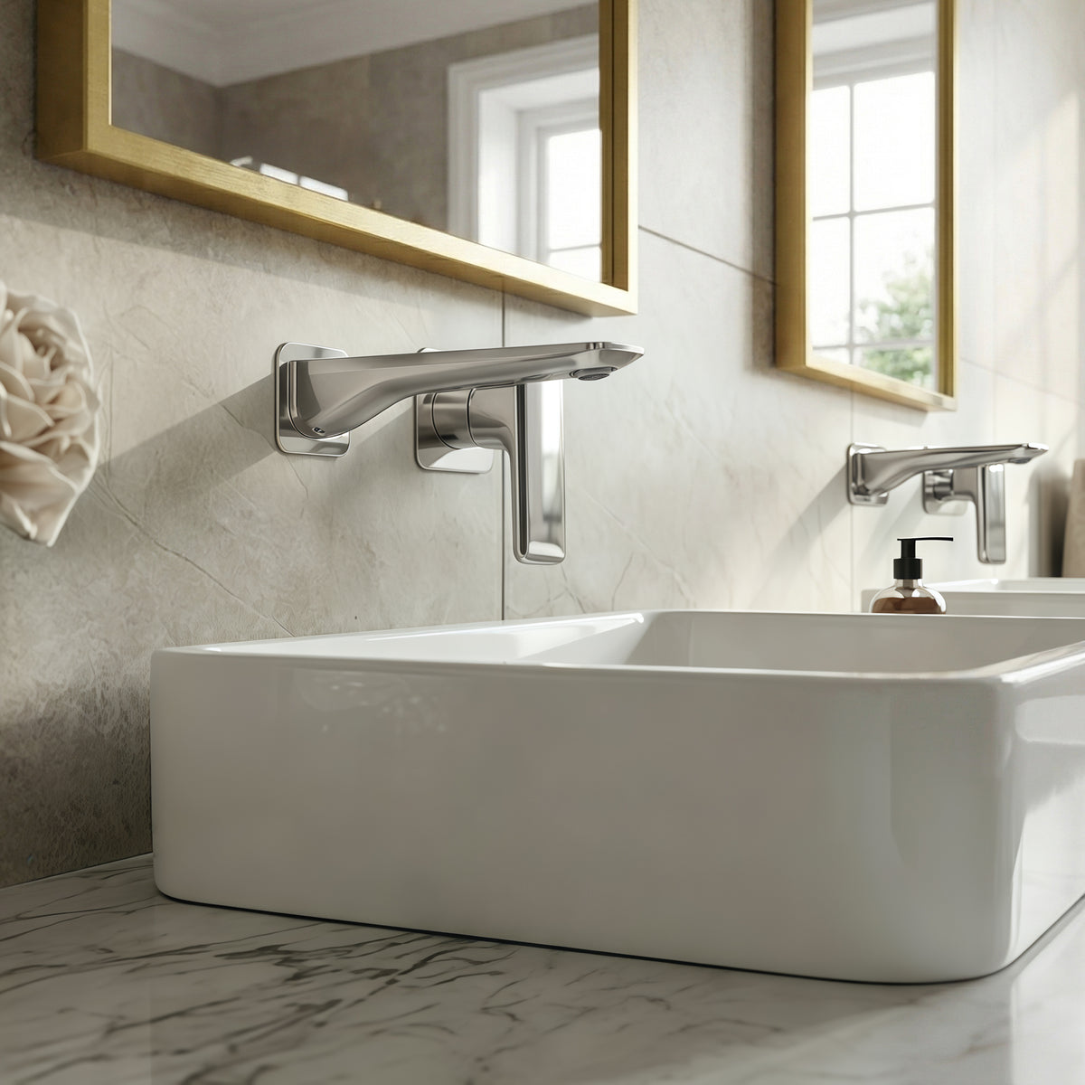 Single-Handle Wall-Mount Bathroom Sink Faucet With Pop-Up Drain