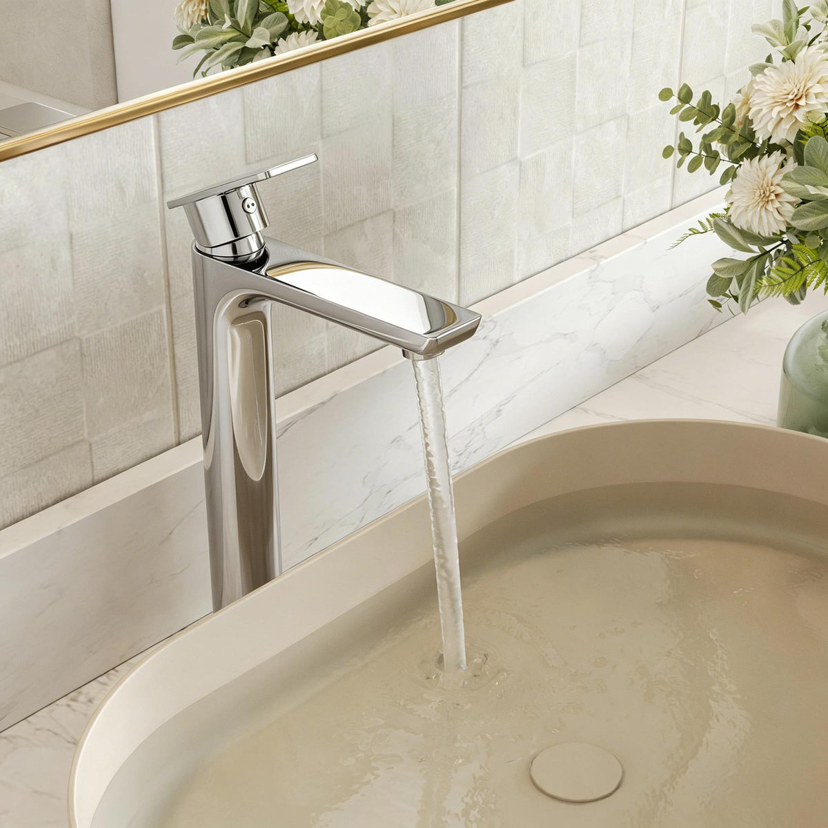 Single-Handle Vessel Bathroom Sink Faucet With Pop-Up Drain