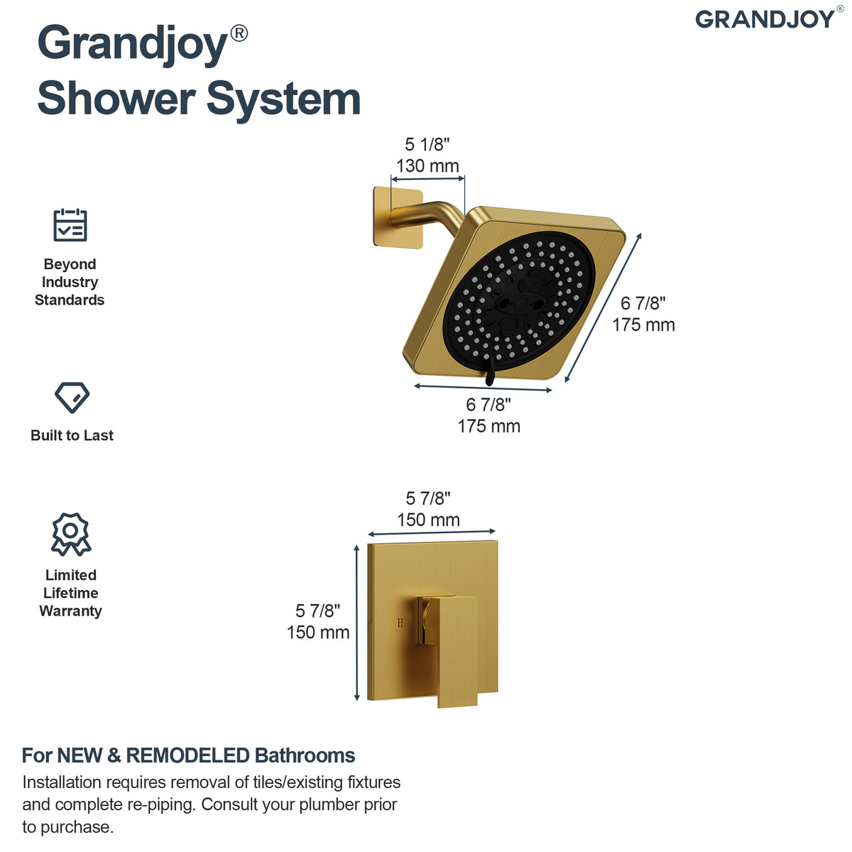 Square Wall-Mounted Pressure-Balanced Shower System with Seven Spray Modes