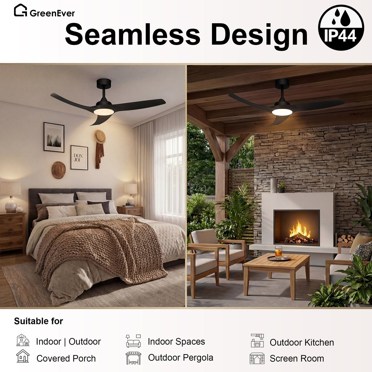 52-Inch Downrod Mount 3-Blade Indoor Outdoor Ceiling Fan with Light and Remote