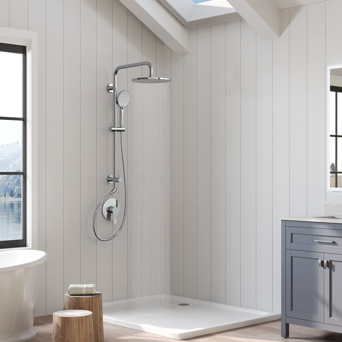 Exposed Pressure-Balanced Rain Shower System with Handheld Spray