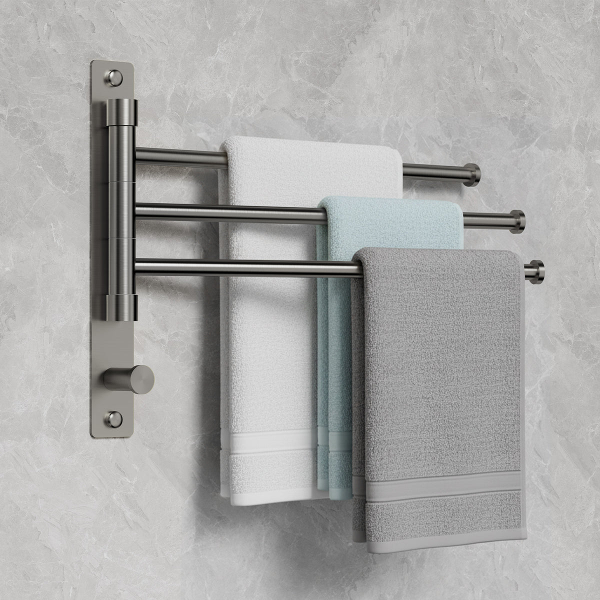 Three-Arm Wall-Mounted Rotating Stainless Steel Towel Rack for Bathrooms