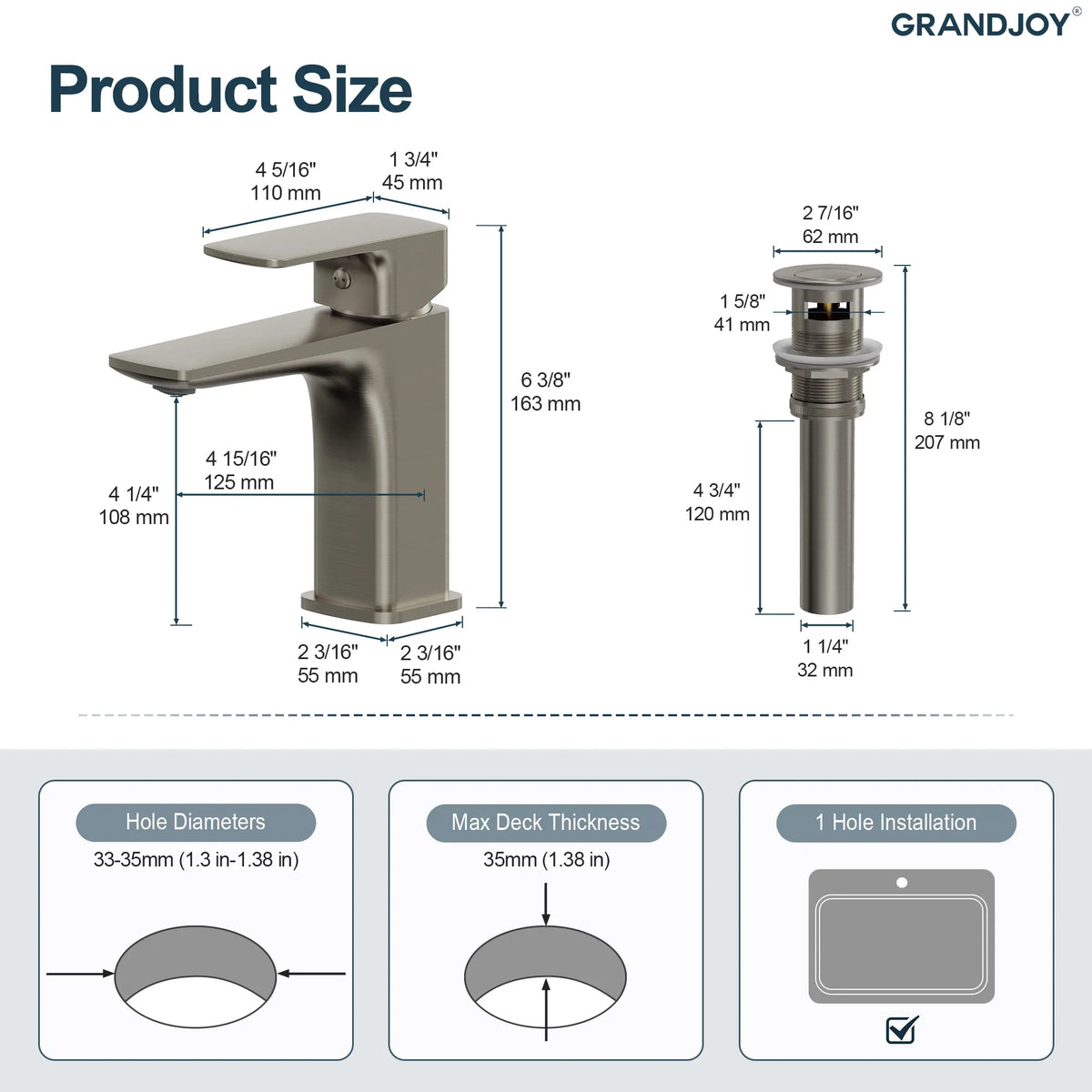 Single-Handle Bathroom Sink Faucet With Pop-Up Drain