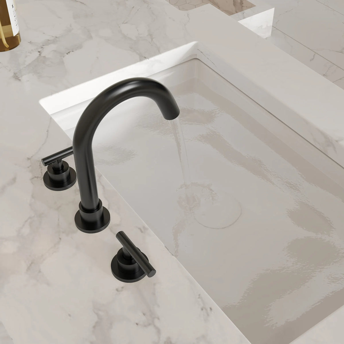 Two-Handle Mid Arc Widespread Bathroom Sink Faucet With Pop-Up Drain