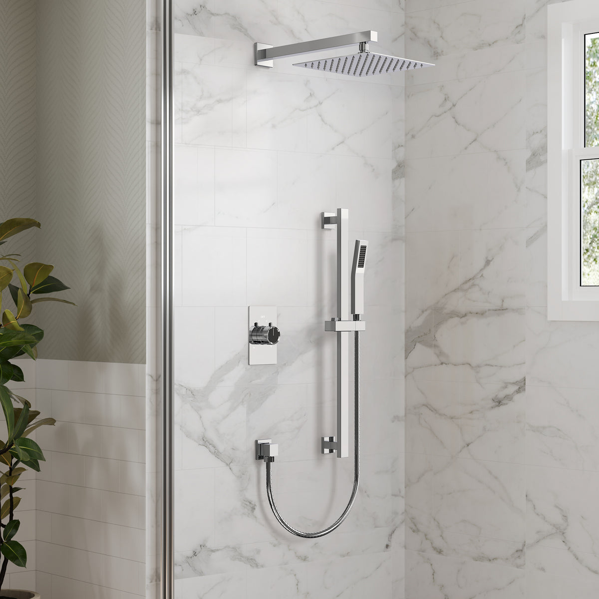 Wall-Mounted Dual-Spray Shower System with Adjustable Handheld Spray