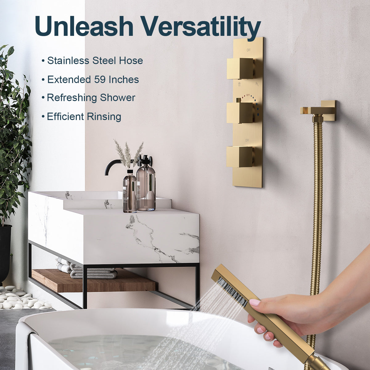 Ceiling-Mounted Thermostatic Shower System with Dual Rainfall Heads