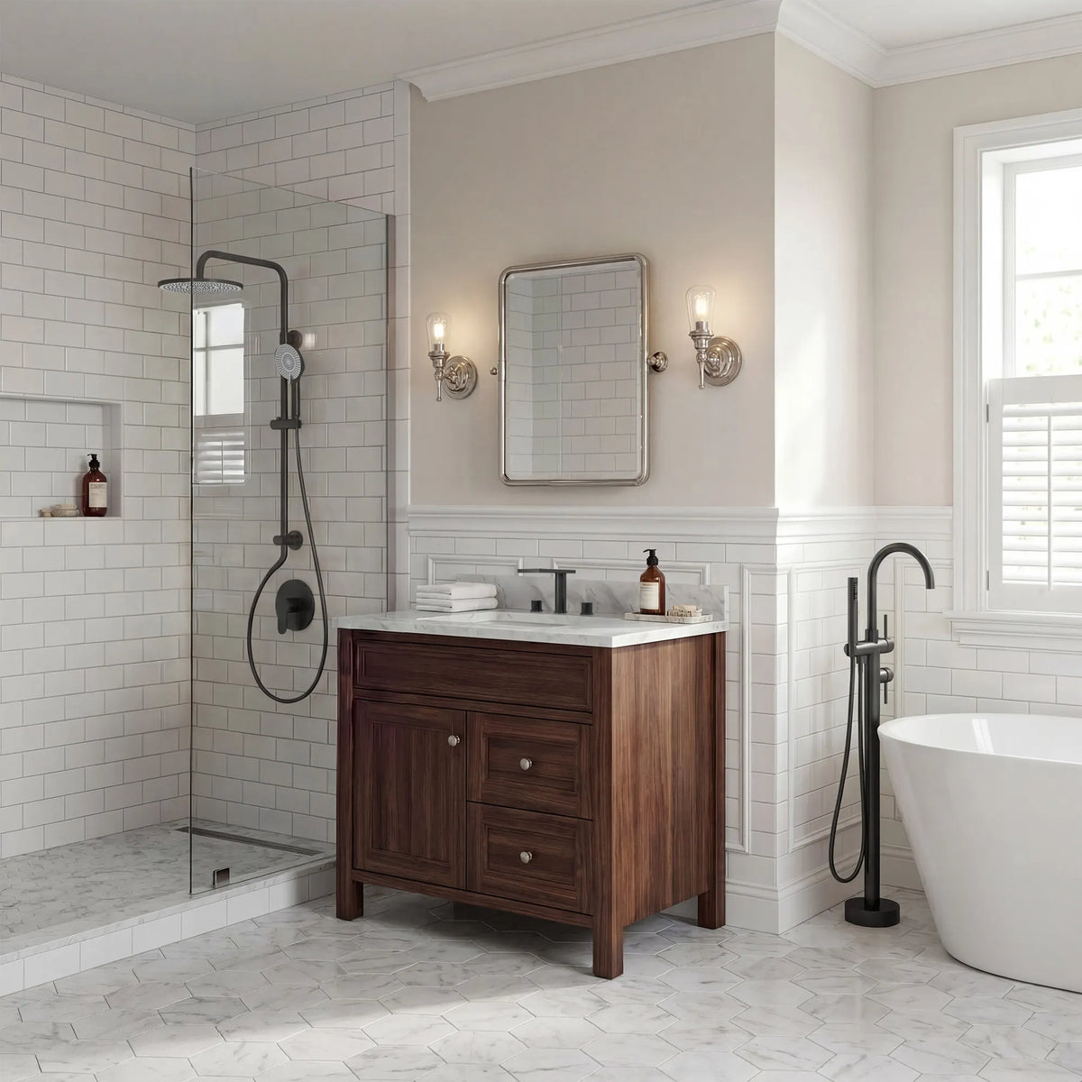 Two-Handle Mid Arc Widespread Bathroom Sink Faucet With Pop-Up Drain