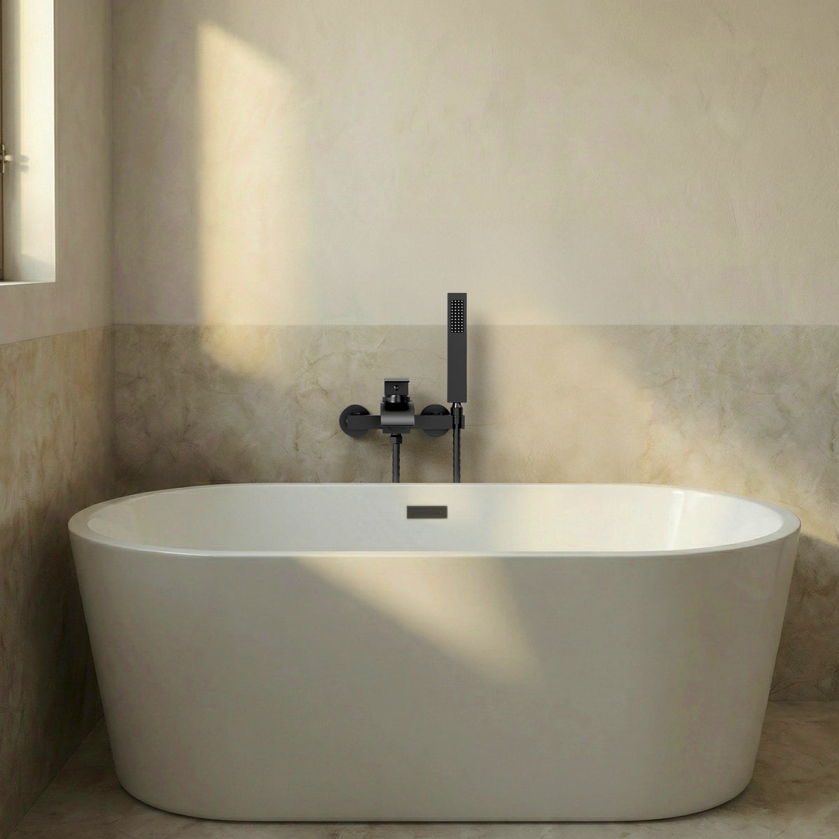 Wall-Mounted Waterfall Bathtub Faucet with Hand Shower and Single Handle