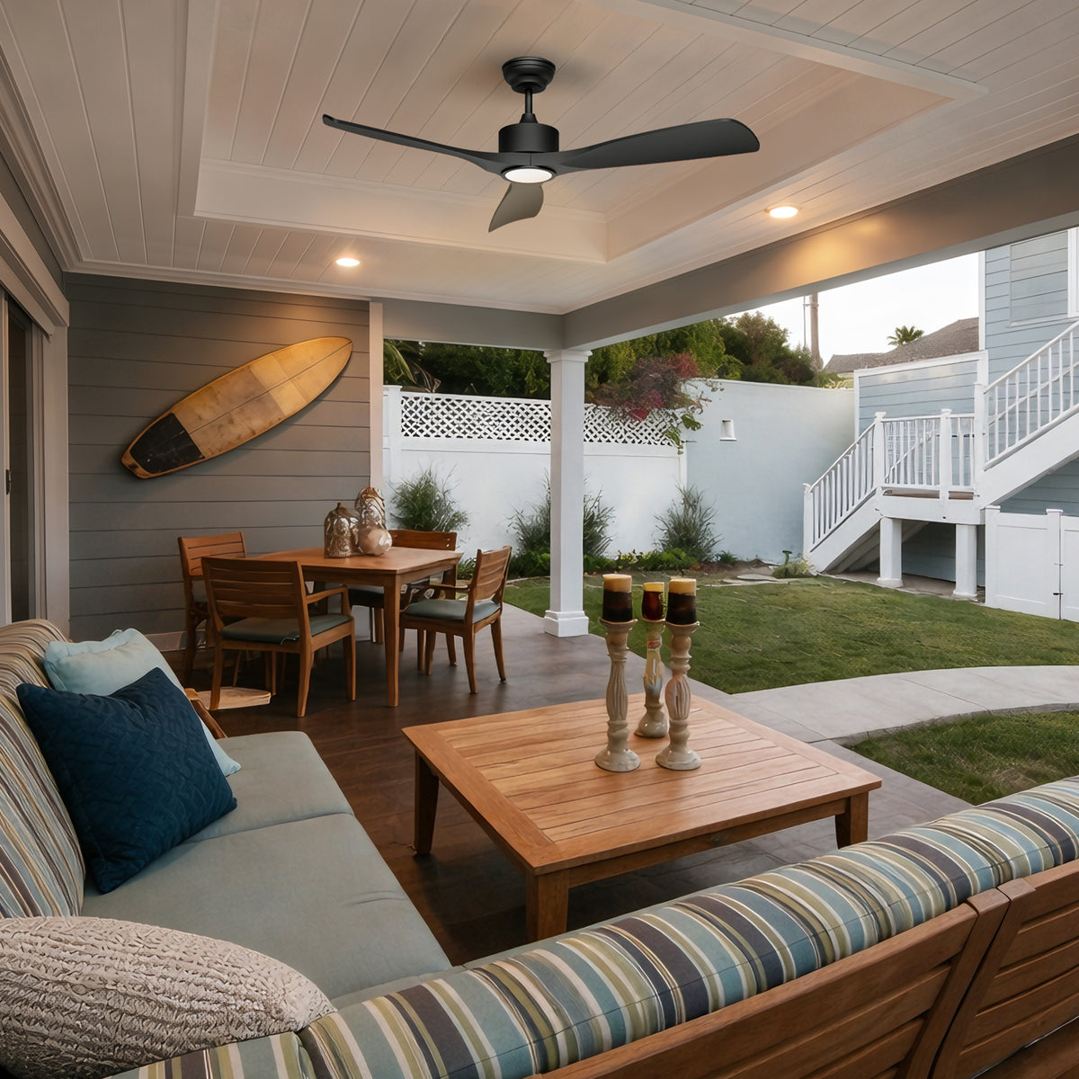 52-Inch Downrod Mount 3-Blade Ceiling Fan with Light and Remote Control
