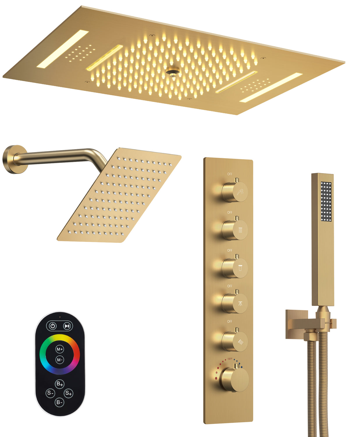 LED Bluetooth Ceiling-Mounted Thermostatic Shower System with Dual Heads