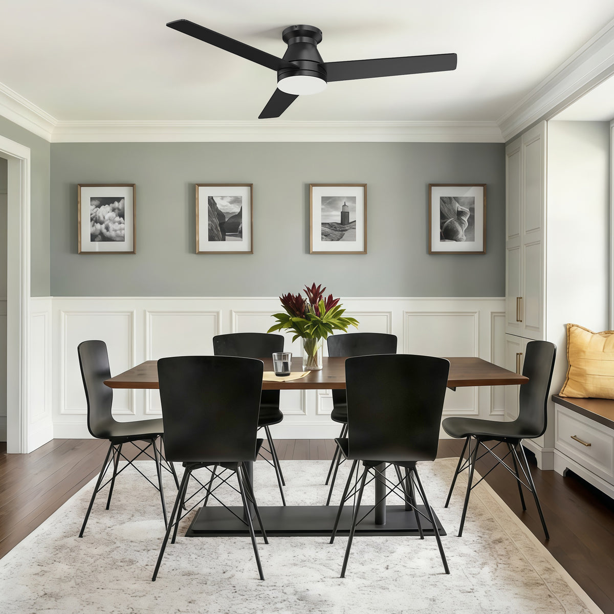 52-Inch Flush Mount 3-Blade Ceiling Fan with Light and Remote Control