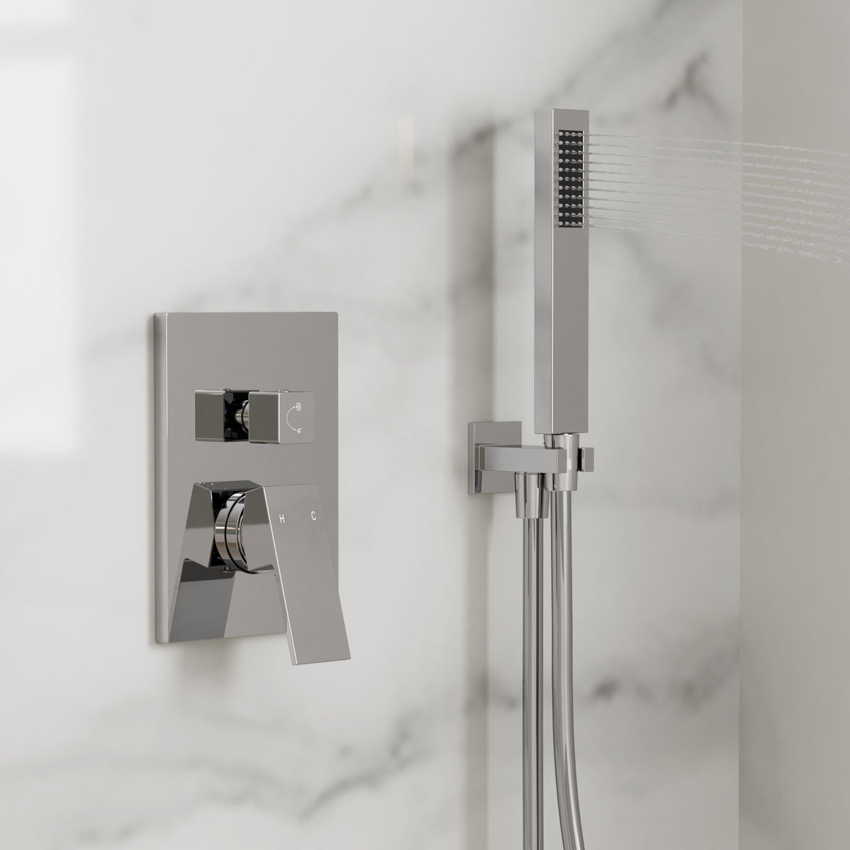 Square Wall-Mounted Shower System with Adjustable Handheld Spray