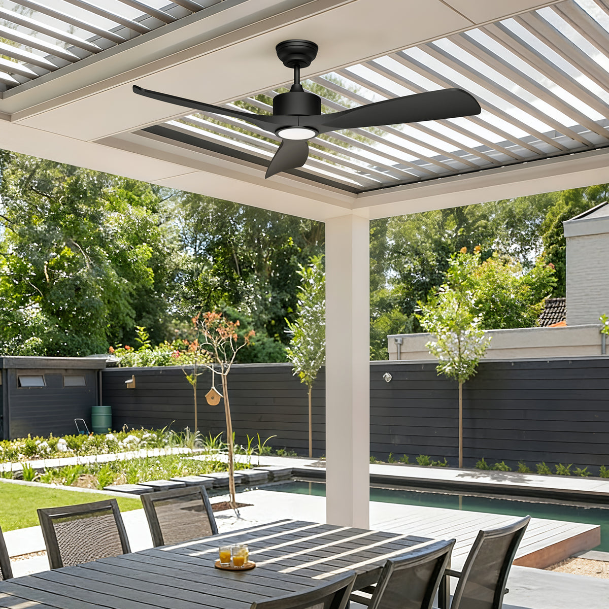 52-Inch Downrod Mount 3-Blade Ceiling Fan with Light and Remote Control