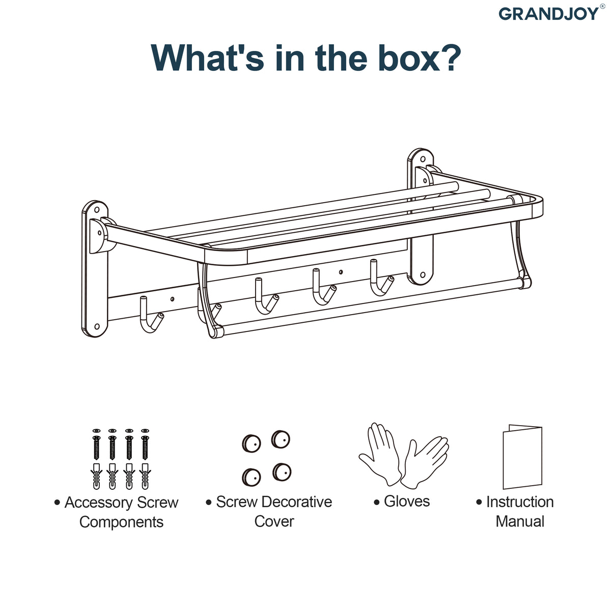 Foldable Wall-Mounted Towel Rack with Shelf and Five Hooks