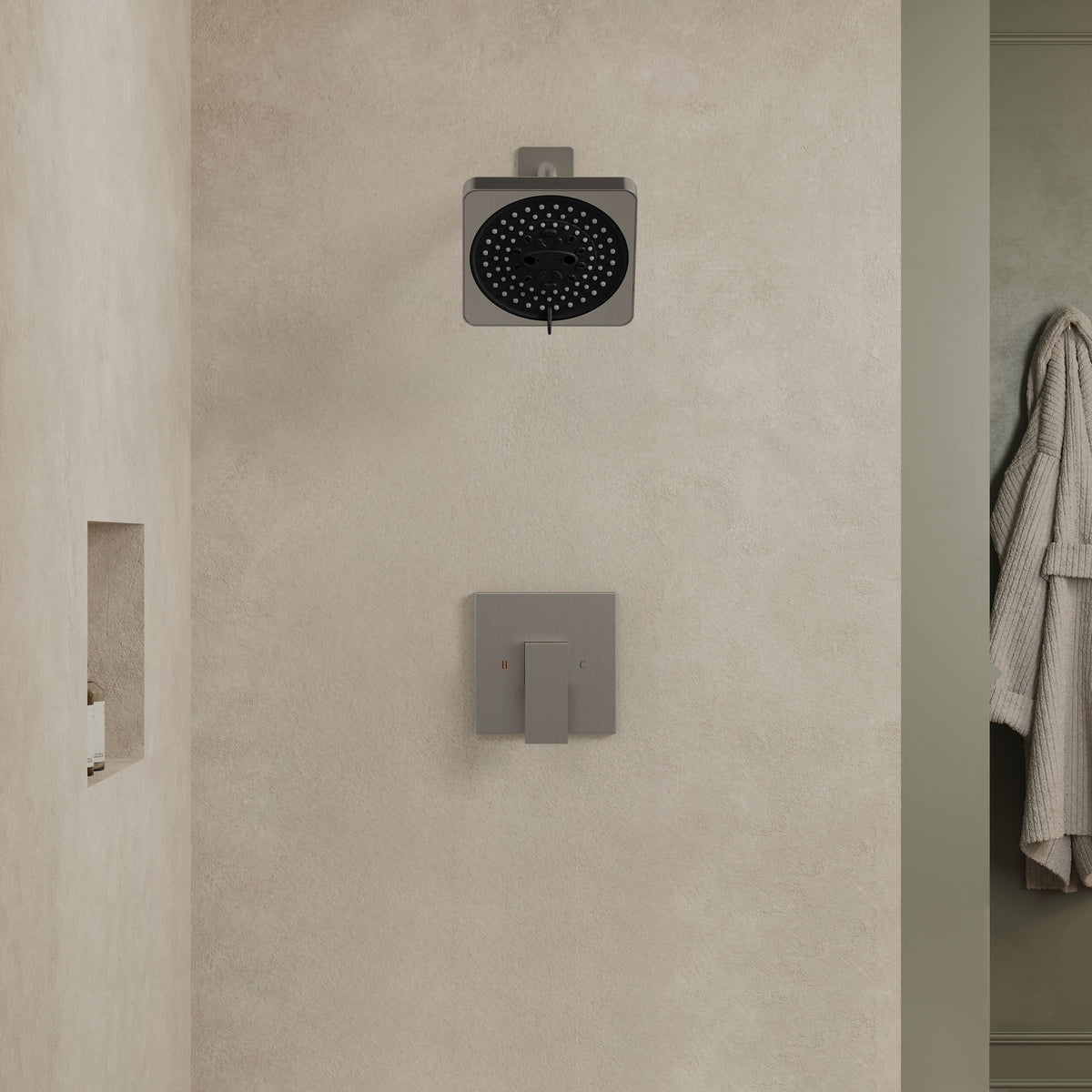 Square Wall-Mounted Pressure-Balanced Shower System with Seven Spray Modes