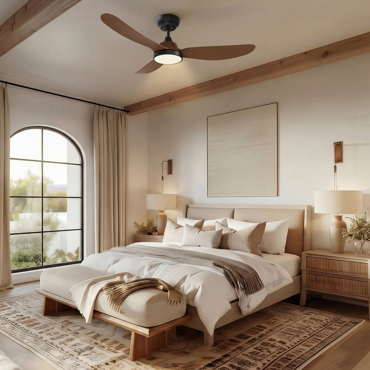 42-Inch Downrod Mount 3-Blade Ceiling Fan with Light and Remote Control