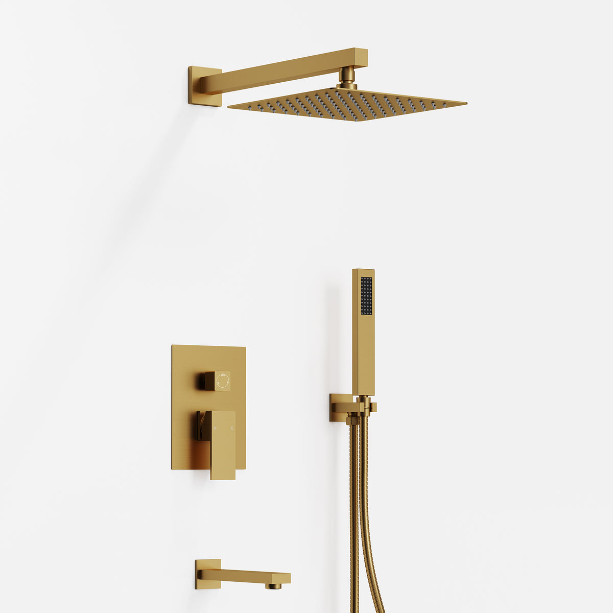 Wall-Mounted Rain Shower System with Handheld and Tub Spout