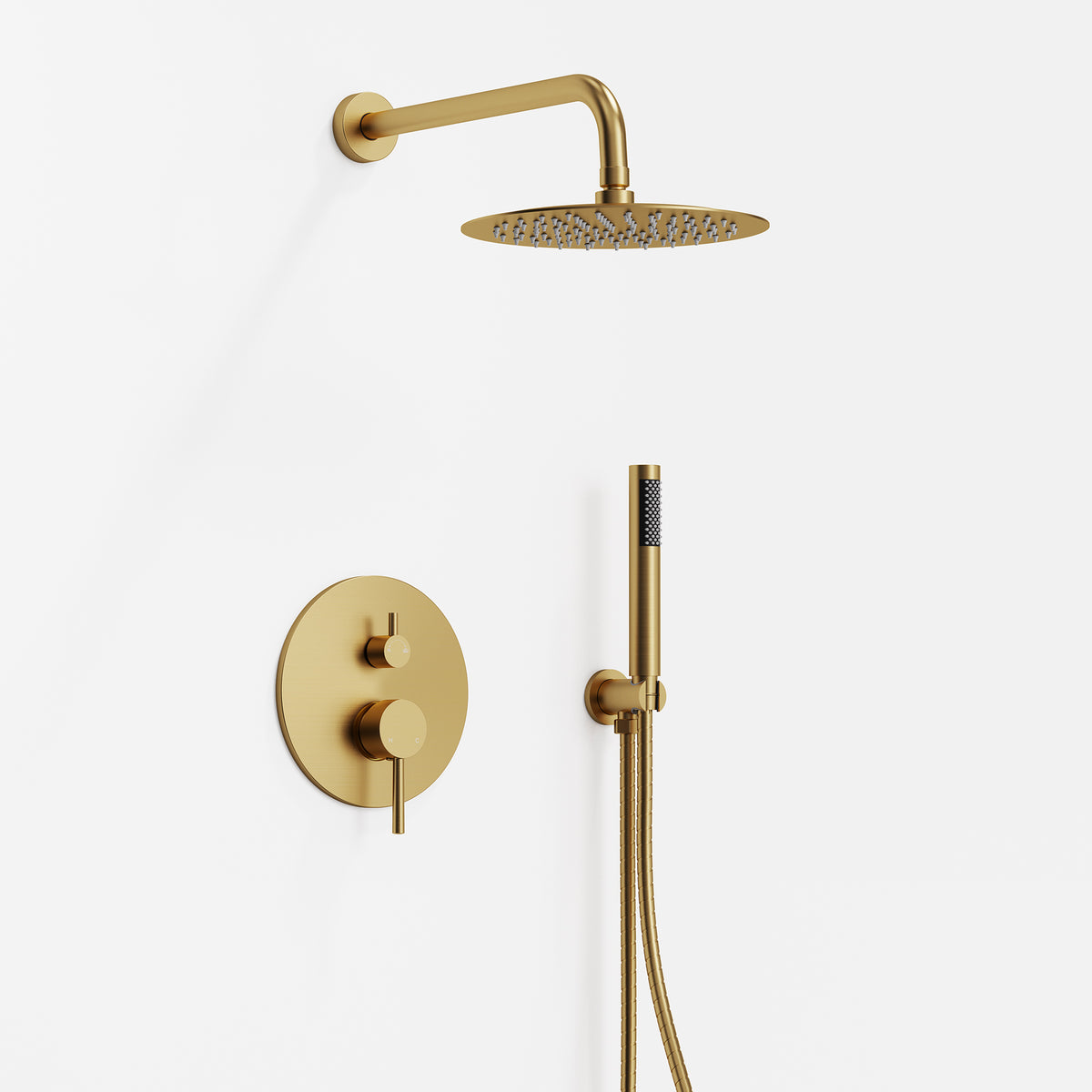 Round Wall-Mounted Shower System with Rainfall Head and Handheld