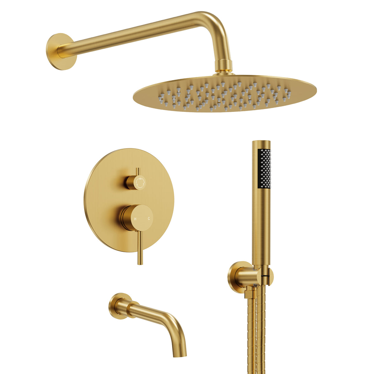 Round Wall-Mounted Rain Shower System with Handheld and Tub Spout