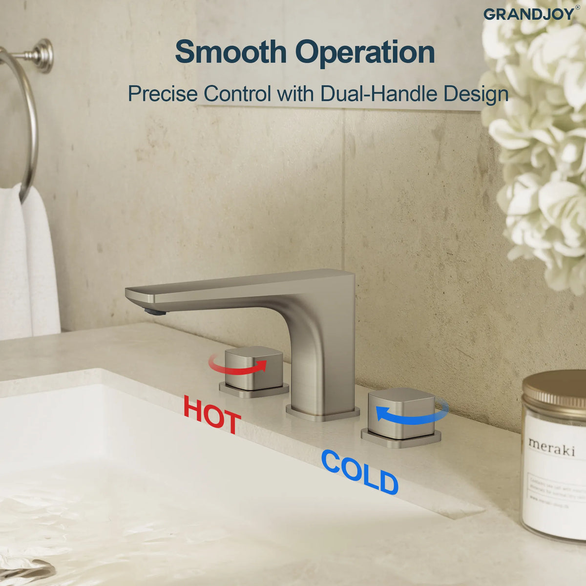 Two-Handle Low Arc Widespread Bathroom Sink Faucet With Pop-Up Drain