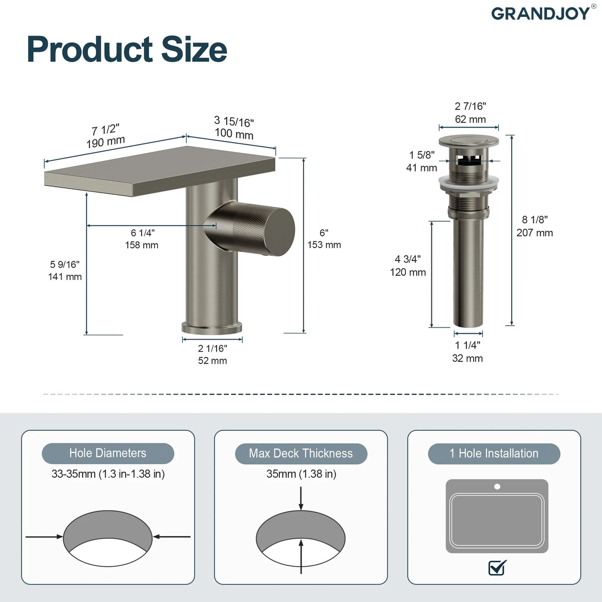 Single-Handle Bathroom Sink Faucet With Waterfall Spout And Pop-Up Drain