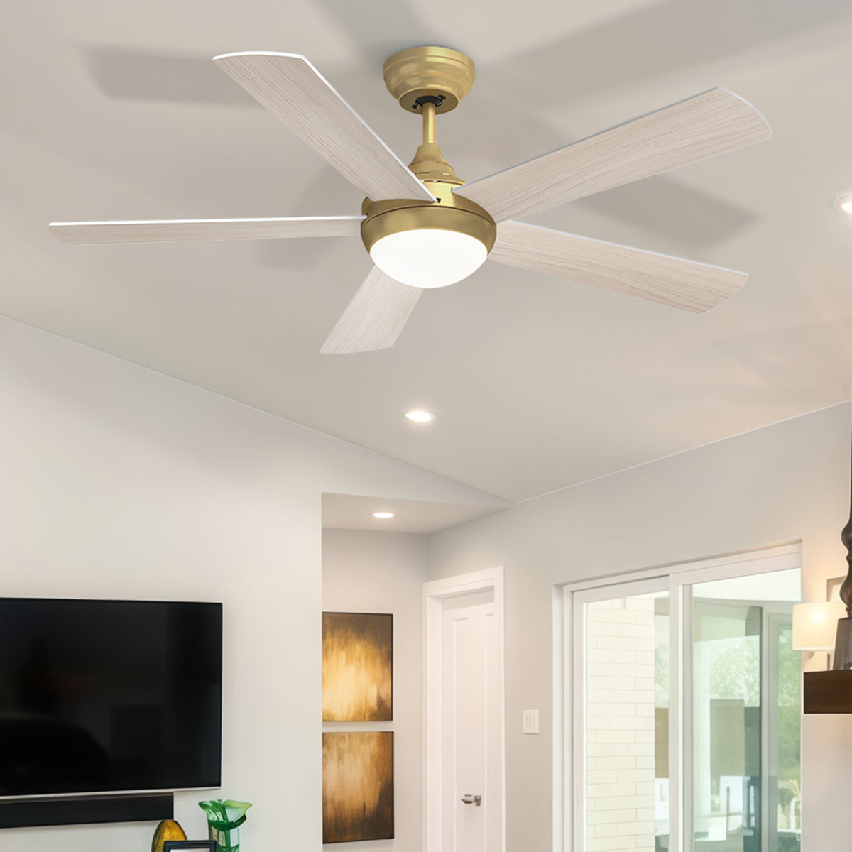48-Inch Downrod Mount 5-Blade Ceiling Fan with Light and Smart Control