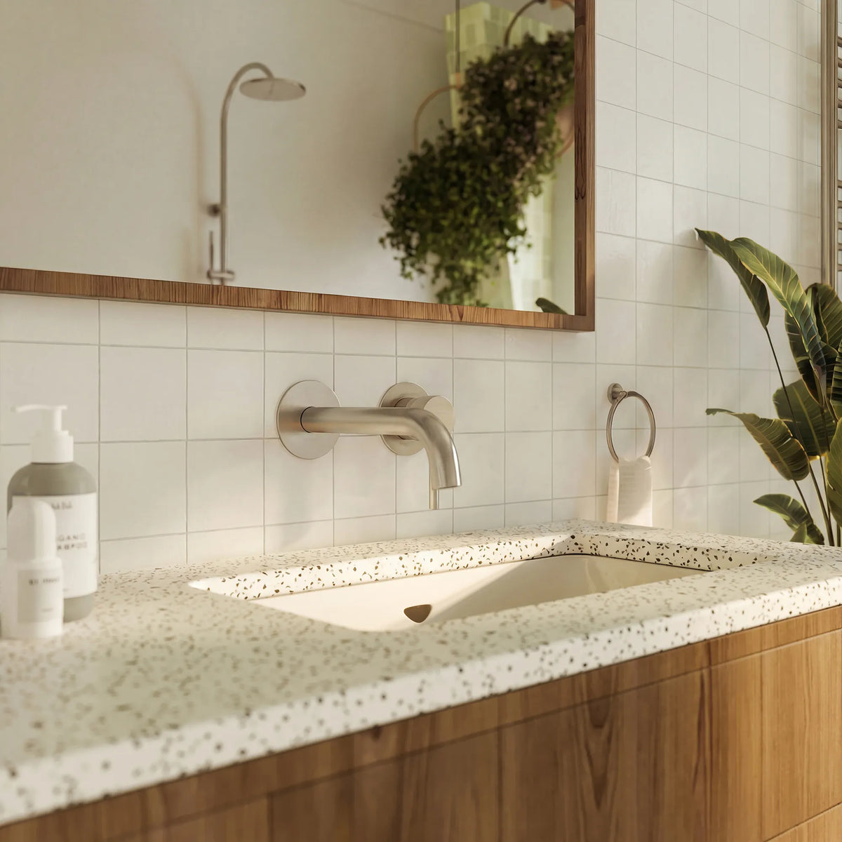Single-Handle Wall-Mount Bathroom Sink Faucet With Pop-Up Drain