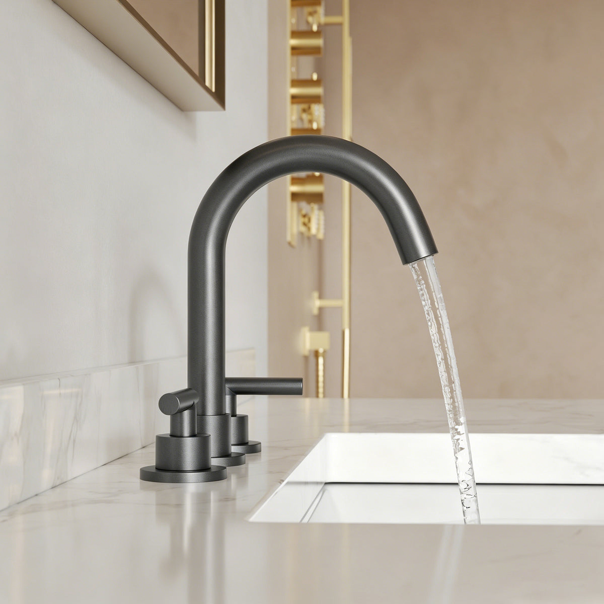 Two-Handle Mid Arc Widespread Bathroom Sink Faucet With Pop-Up Drain
