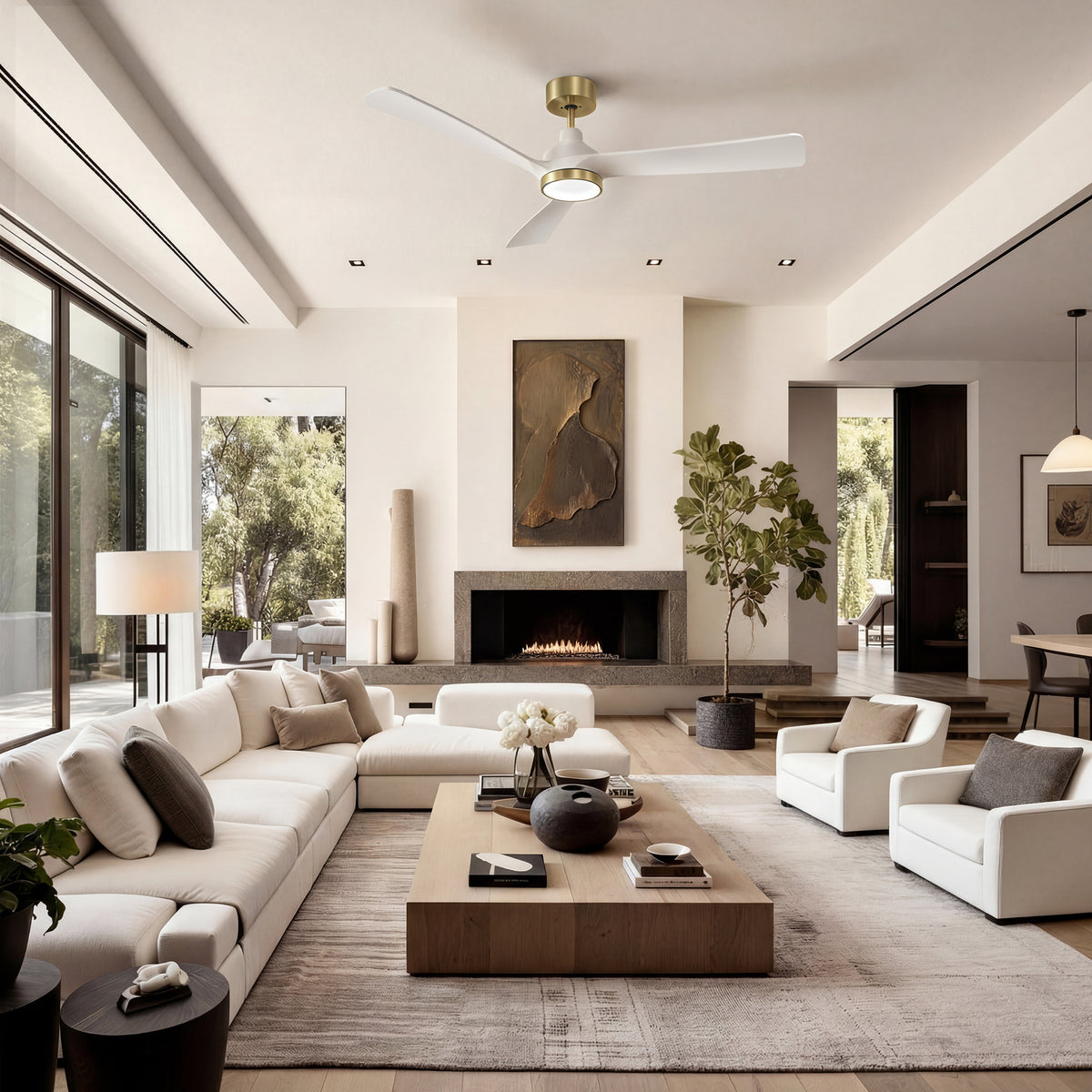 52-Inch Downrod Mount 3-Blade Ceiling Fan with Light and Remote Control