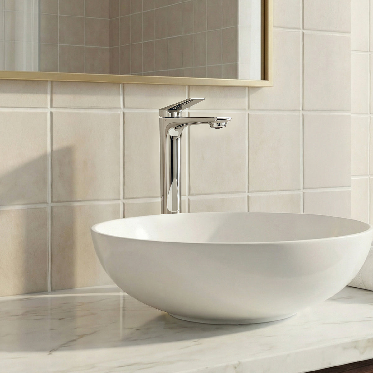 Single-Handle Vessel Bathroom Sink Faucet With Pop-Up Drain
