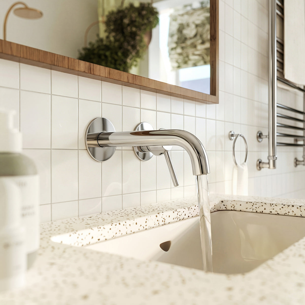 Single-Handle Wall-Mount Bathroom Sink Faucet With Pop-Up Drain