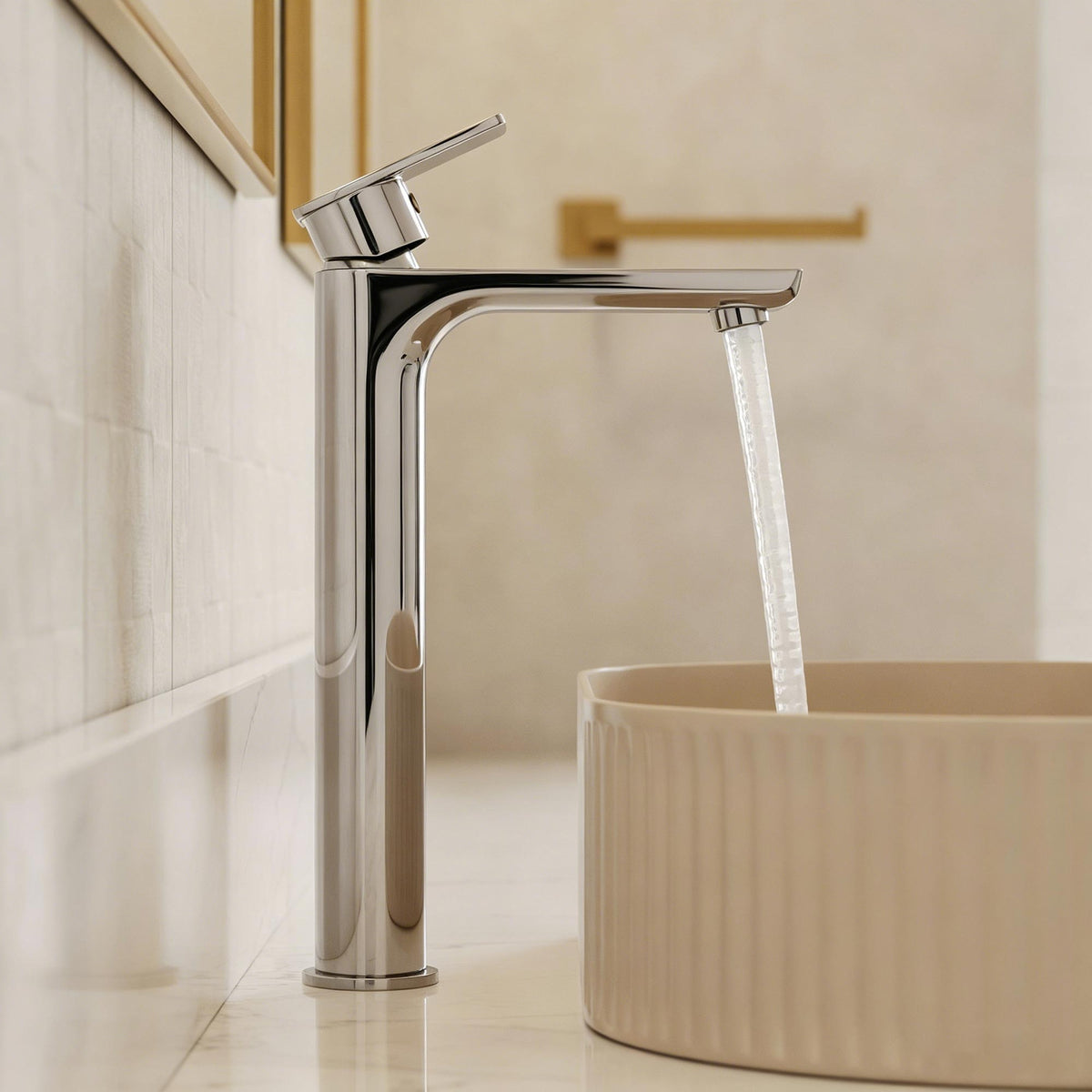 Single-Handle Vessel Bathroom Sink Faucet With Pop-Up Drain