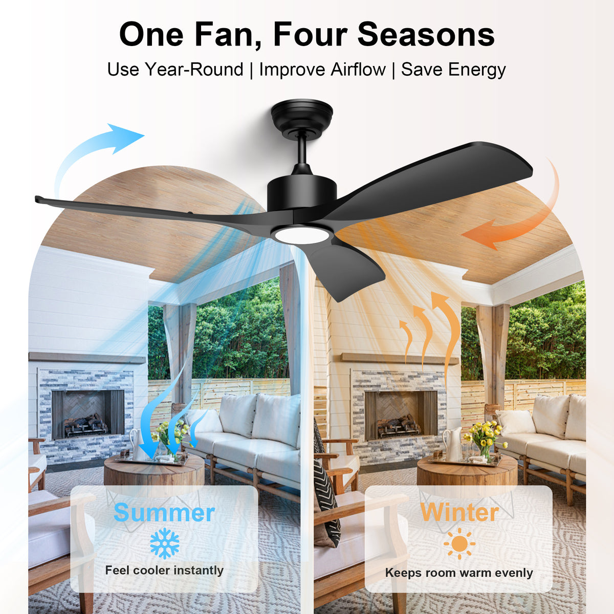 52-Inch Downrod Mount 3-Blade Ceiling Fan with Light and Remote Control