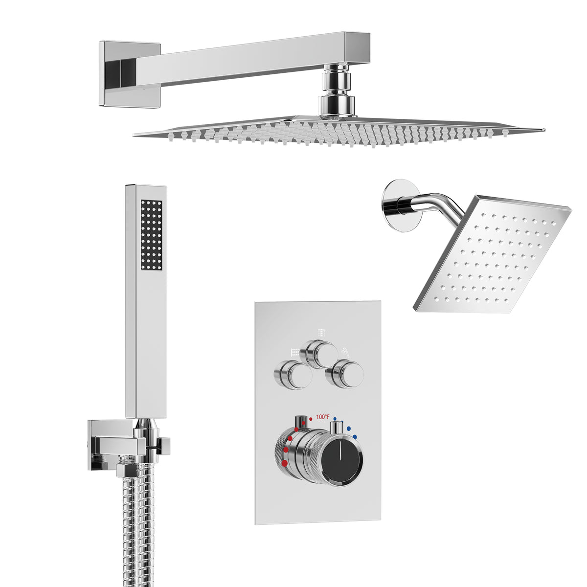 Wall-Mounted Thermostatic Dual Shower System with Handheld Spray