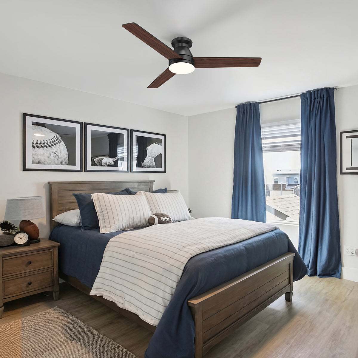 52-Inch Flush Mount 3-Blade Ceiling Fan with Light and Remote Control