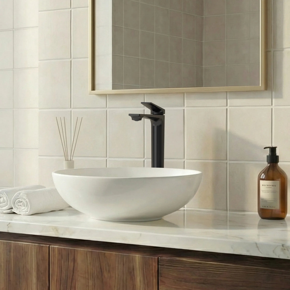 Single-Handle Vessel Bathroom Sink Faucet With Pop-Up Drain