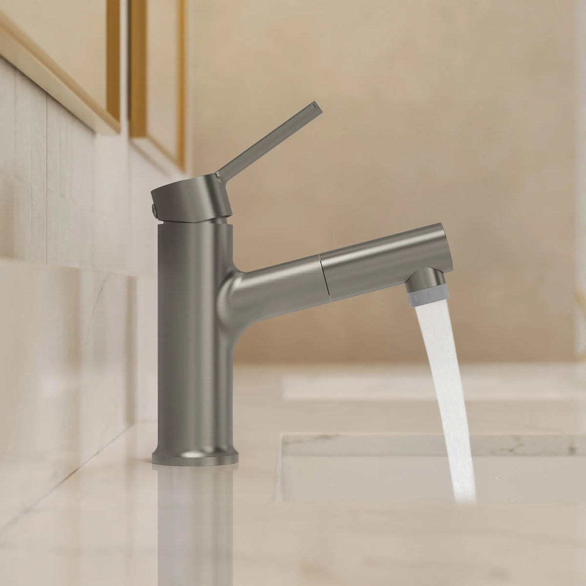 Single-Handle Pull-Out Bathroom Sink Faucet With Dual Spray Modes And Pop-Up Drain