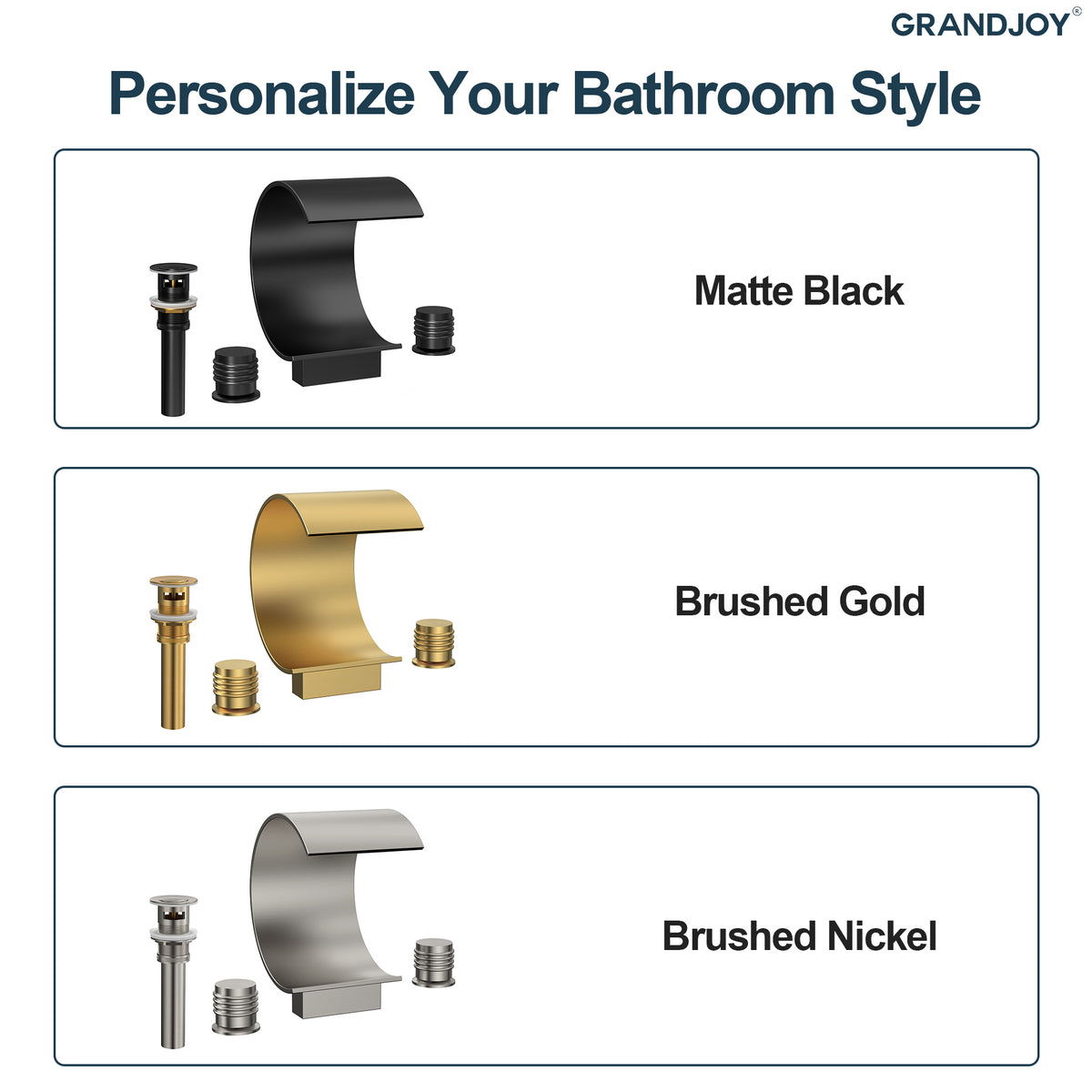 Two-Handle Waterfall Widespread Bathroom Sink Faucet With Pop-Up Drain