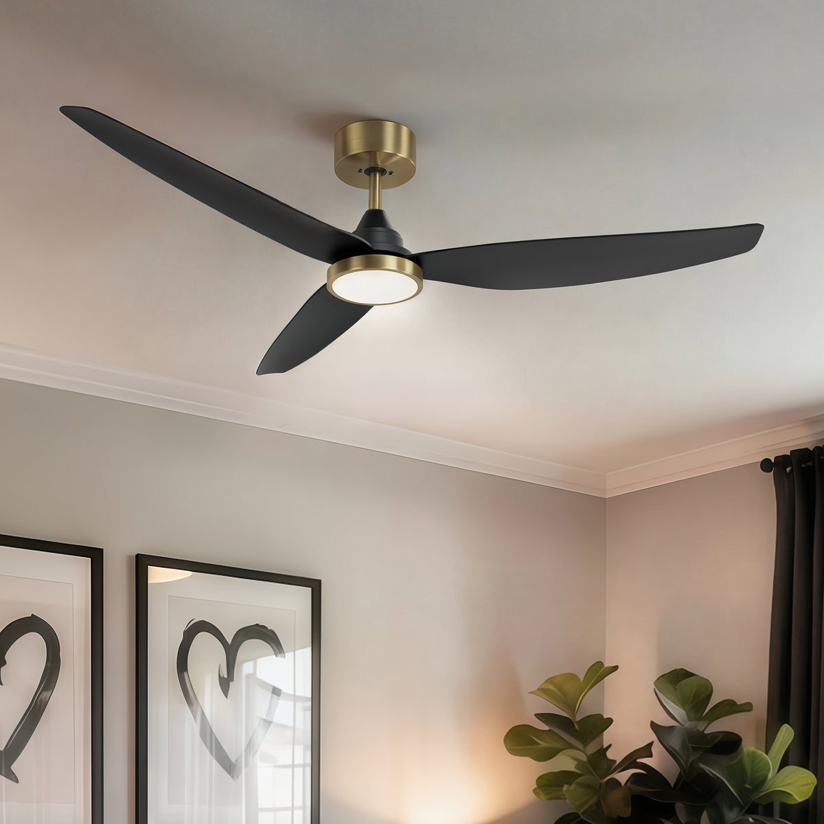 54-Inch Downrod Mount 3-Blade Ceiling Fan with Light and Remote Control
