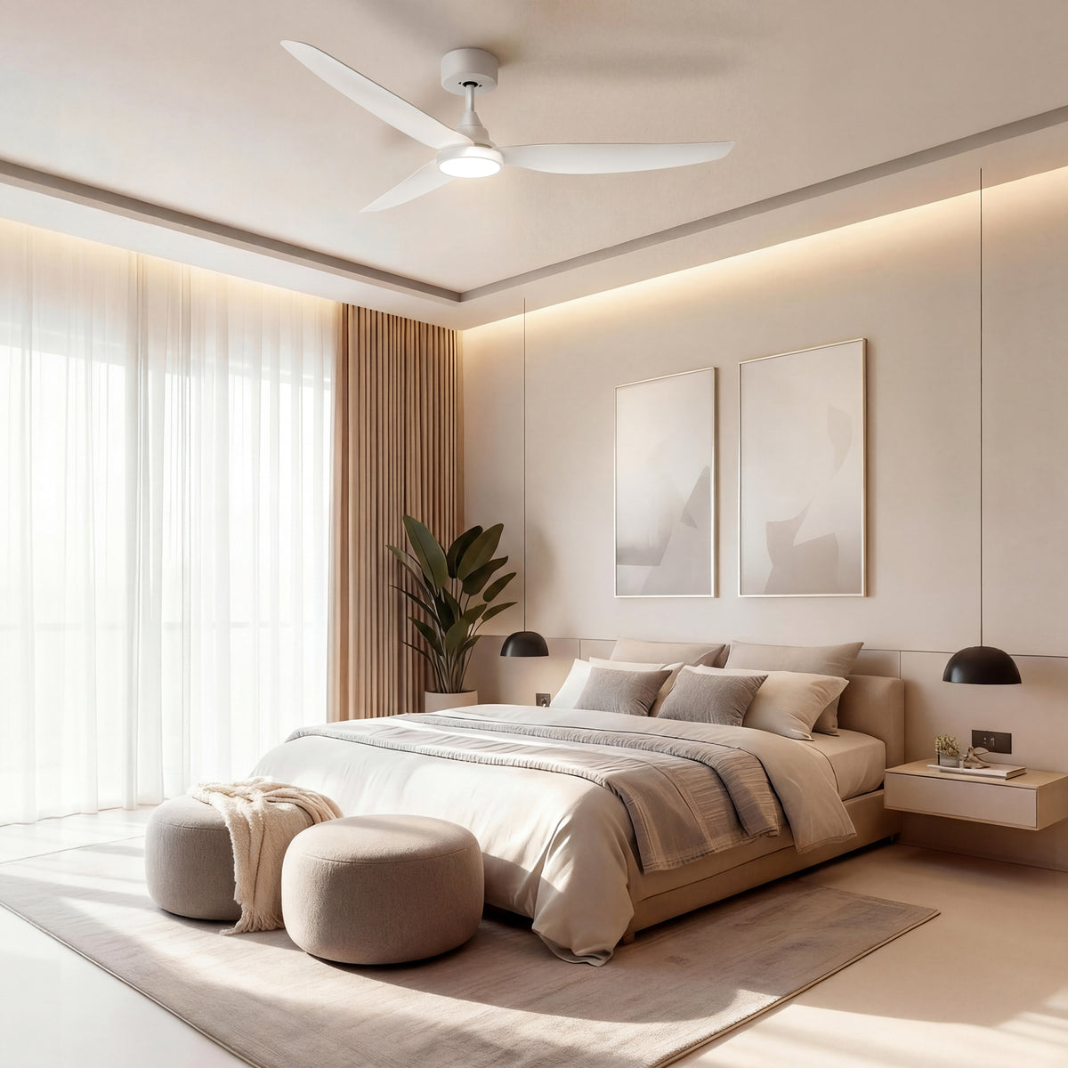 54-Inch Downrod Mount 3-Blade Ceiling Fan with Light and Remote Control