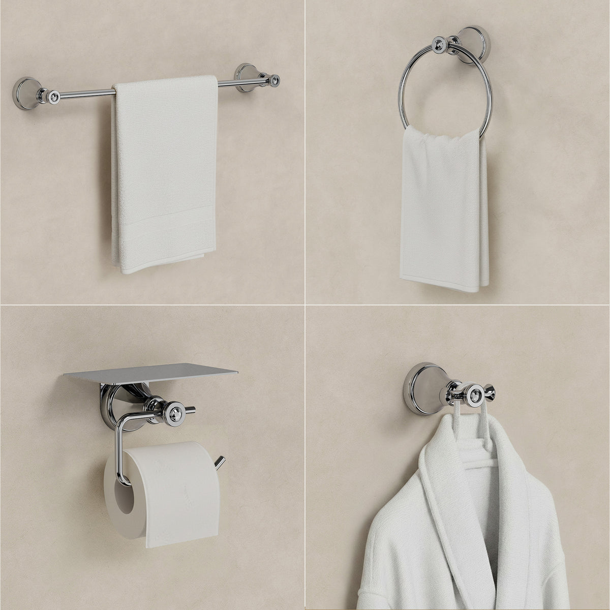 Four-Piece Wall-Mounted Bathroom Hardware Set with Phone Shelf
