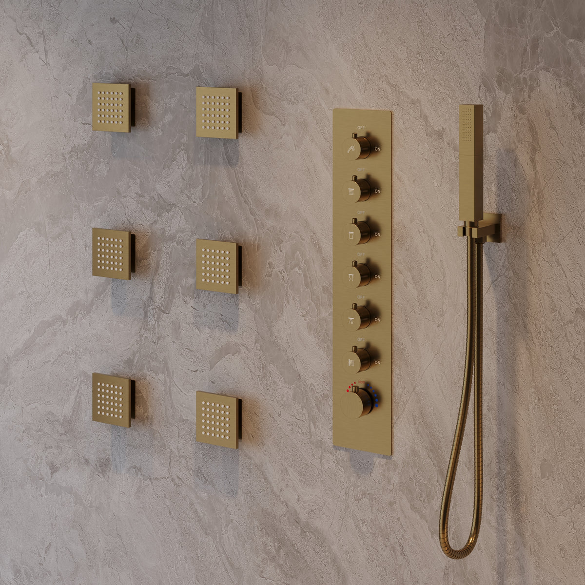 LED Music Ceiling-Mounted Thermostatic Shower System with Body Jets