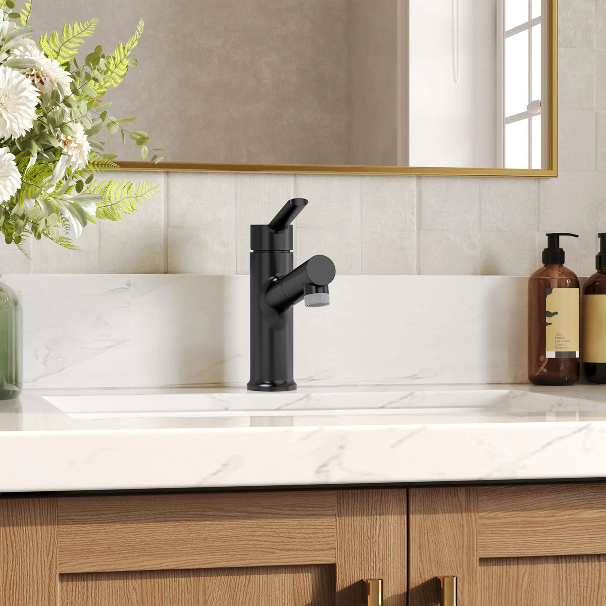 Single-Handle Pull-Out Bathroom Sink Faucet With Dual Spray Modes And Pop-Up Drain