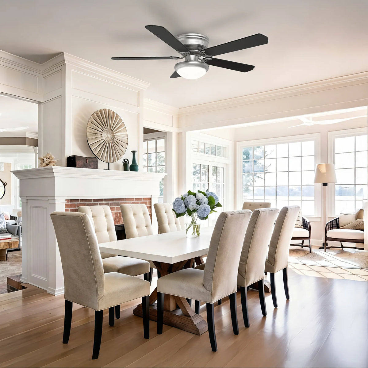 52-Inch Flush Mount 5-Blade Ceiling Fan with Light and Remote Control